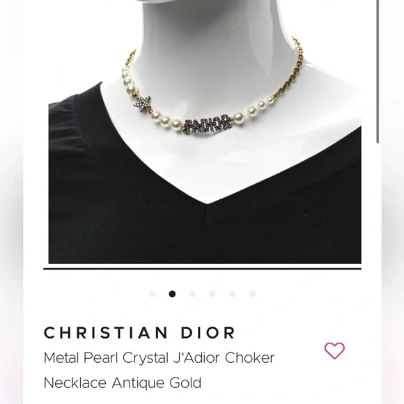 Christian Dior Metal Pearl Crystal J'Adior Choker Necklace Antique Gold womens - Picture 2 of 6